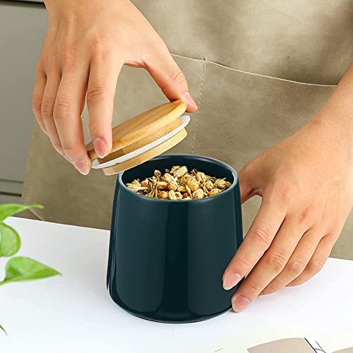 MAGICVOGEL 450ml Vorratsdose Kaffeedose, Frischhaltedose mit Bambusdeckel Keksdose mit Luftdicht Silikonring Keramikdose Vorratsbehälter für Kaffeebohnen,Tee,Gewürze,Snack (Dunkelgrün)