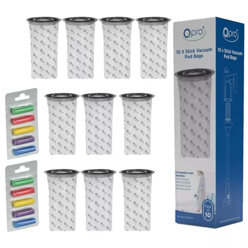 QPRO Vacuum Pod Bags Pack Of 10 With 10 x Rainbow Fresheners Compatible With Numatic Henry Hetty Quick Stick Cordless Vacuum Cleaners