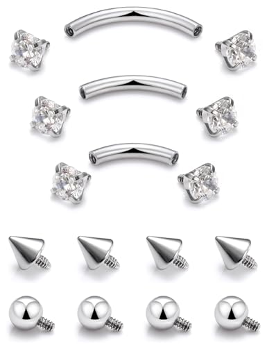 Oufksiyy Eyebrow Piercing Jewelry Surgical Steel Internal Thread Curved Barbell Tiny Eyebrow Ring Vertical Labret Lip Jewelry Ear Rook Small Belly Button Ring for Women Men 16g 6mm/8mm/10mm