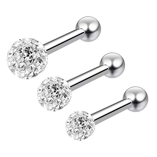 Evonix BQBARB3FRDO6MM-CUIA 3Pc 16G Triple Forward Helix Piercing Barbell Studs Crystal Sparkly Glitter Cz Cubic Zirconia 6Mm cover
