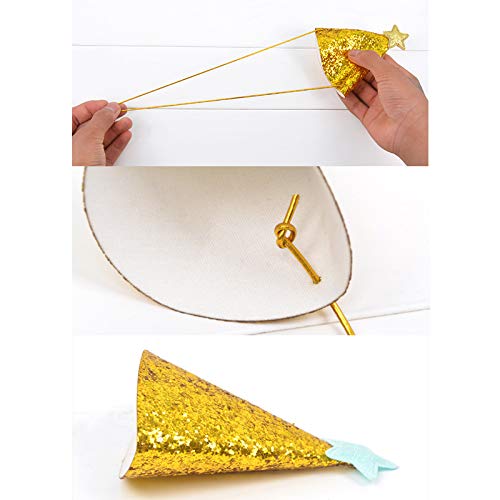 Dreamm 12 Pack Golden Star Birthday Hats Happy Birthday Cloth Party Cone Hats Shiny Party Hat For Kids Adults Pets #TOP1