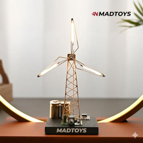 Image of Windmill Night Light Kit, Rotating Brass Wire Design, Industrial Atmosphere Decorative Lamp Ready Product for Your Desk.