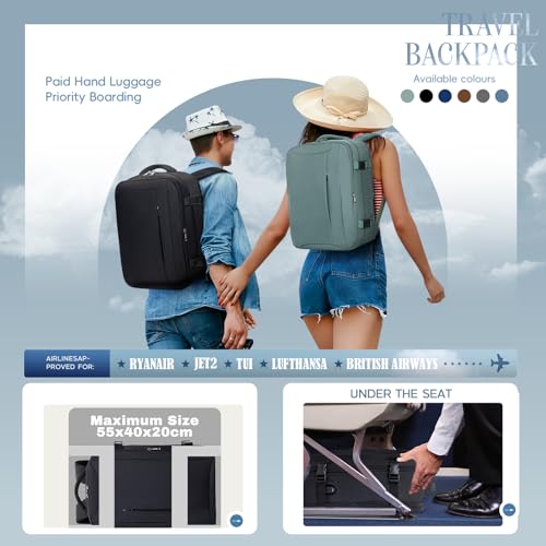 Xkdoai for Ryanair Cabin Bags 55x40x20, Travel Backpack with TSA Approved Clear Bag, Priority Cabin Bag Anti Theft Carry-ons Hand Luggage Bag Airline Approved Casual Daypack