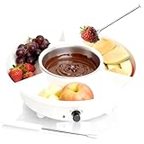 Elektrisches Schokofondue mit 4 Gabel, 2 Temperaturstufen zum Schmelzen und Warmhalten, Temperiergerät für Schokolade und Kuvertüre, Herausnehmbare Teflonbeschichtete Schüssel (Weiß)