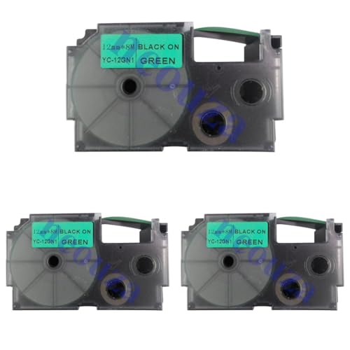 Image of Casio XR-12GN1 Label Printer Tape (Black and Green) (Pack of 3)