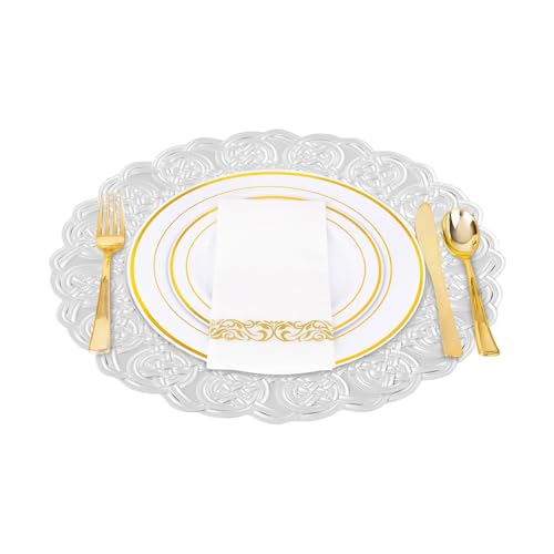 Ficwzw 100PCS Round Charger Plates Set, 13'' Decorative Tableware, Stylish Event Decor, Elegant Disposable Plastic Dinner Plates for Weddings, Parties & Banquets (Silver)