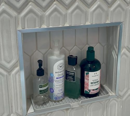 Happitasa Bandeja de saboneteira de silicone e suporte de esponja com calha de drenagem | Organizador de pia de banheiro e cozinha (azul moky, 30 x 10 cm, 209 g)