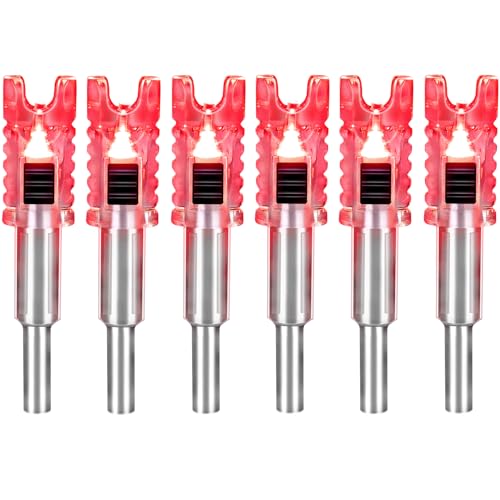 DEEPOWER Crossbow Lighted Nocks for Bolts 6 PCS with .285”/.297”/.300”/.305” Bushings LED Nock with ON/Off Switch Red