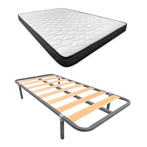 Somnia Descanso - Cama Completa con Colchón Versalles (Cara Invierno/Verano) + Somier Basic con 4 Patas Abrazadera, 90 x 190