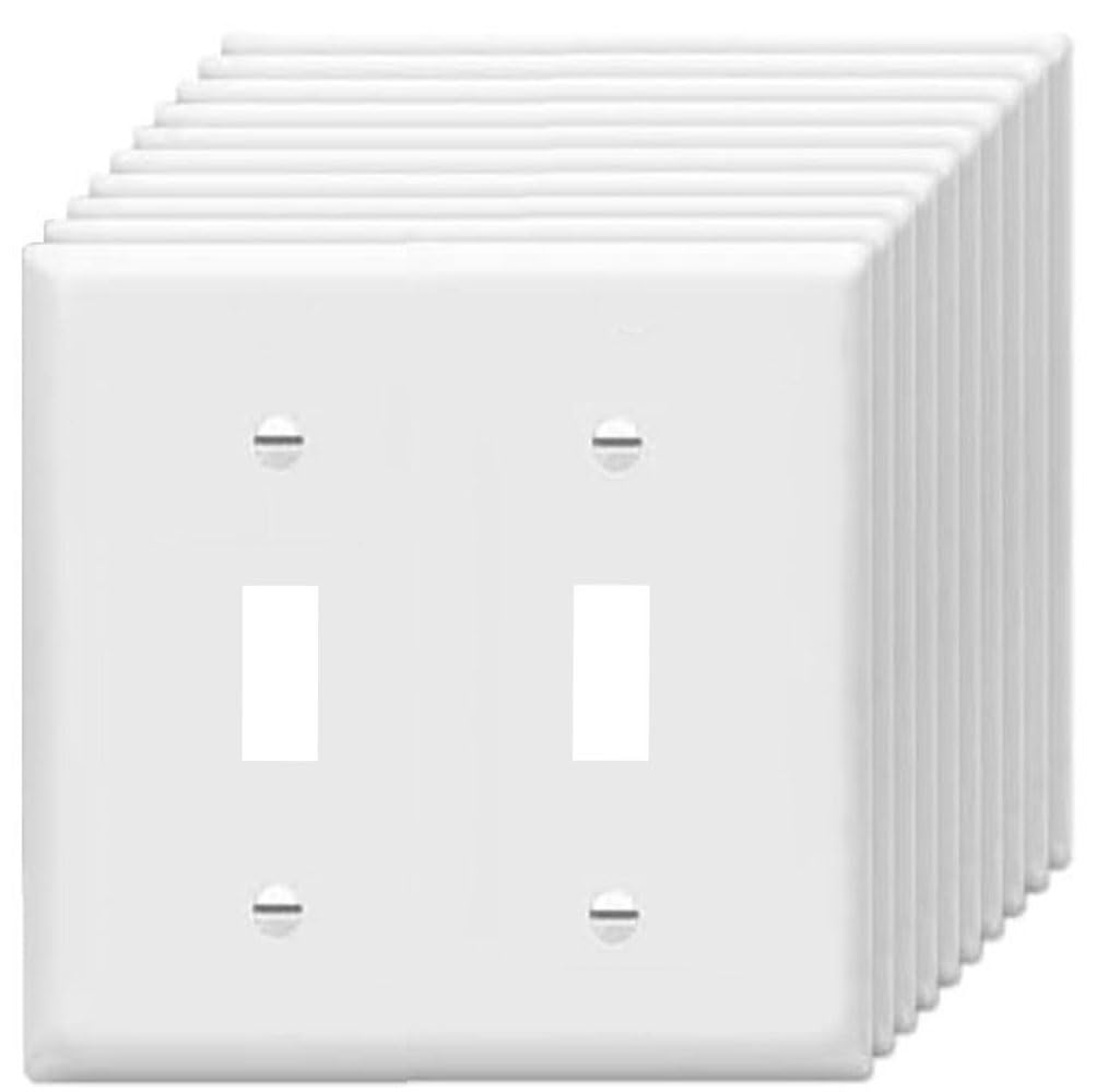 Toggle Light Switch Wall Plates 2-Gang Switch Electrical Cover Plate Unbreakable Thermoplastic Faceplate, White (10 Pack)