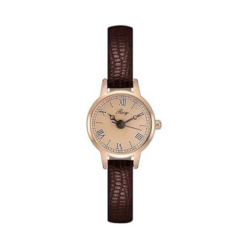 GEN:ZAI Reloj de pulsera analógico clásico para mujer con números romanos, esfera pequeña, cuarzo y correa de piel, color negro o marrón, marrón, Minimalista GEN:ZAI Reloj de pulsera analógico clásico para mujer con números romanos, esfera pequeña, cuarzo y correa de piel, color negro o marrón, marrón, Minimalista