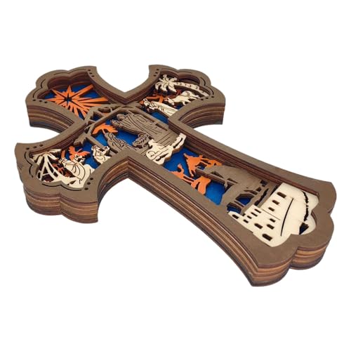 Salyeeluly Belén de madera para Navidad, belén de pared, decoración de escultura de madera, accesorios de fotografía de belén, adorno de árbol de Navidad para estantería, dormitorio