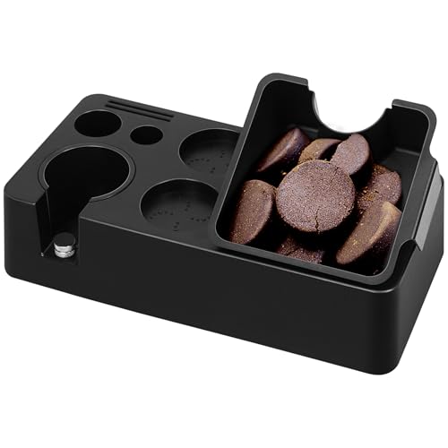 Y-Step Espresso Knock Box, 8 in 1 Espresso Tamping Station ABS Coffee Tamper Station Base Espresso Accessories Organizer Box for Storage 51-58MM Espresso Tamper, Distributor, Portafilter & Puck Screen