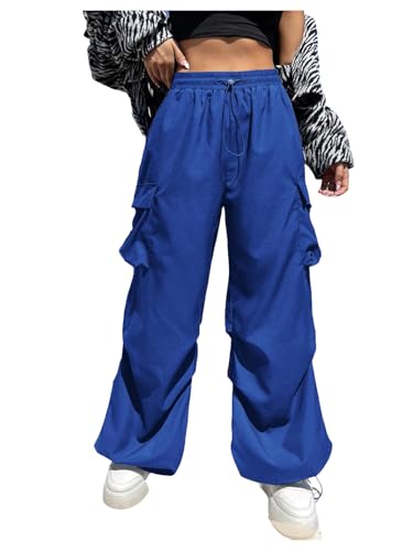 Verdusa Women's Drawstring Waist Cargo Pants Straight Leg Loose Parachute Joggers with Pockets