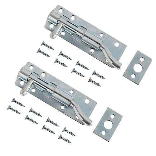TERF Door Bolt, Necked Tower Type, 150mm/6'', Galvanized Steel, Pack of 2 with Screws, 150mm / 6 inch