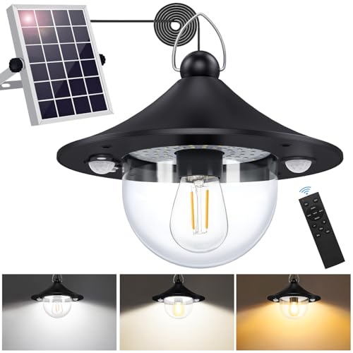 AEQ Solar Shed Light Outdoor Indoor 3000LM Solar Lights Daytime Available with Remote Control, Double Motion Sensor & 5 Lighting Modes, Solar Indoor Lights for Gazebo, Shed, Garage, Barn