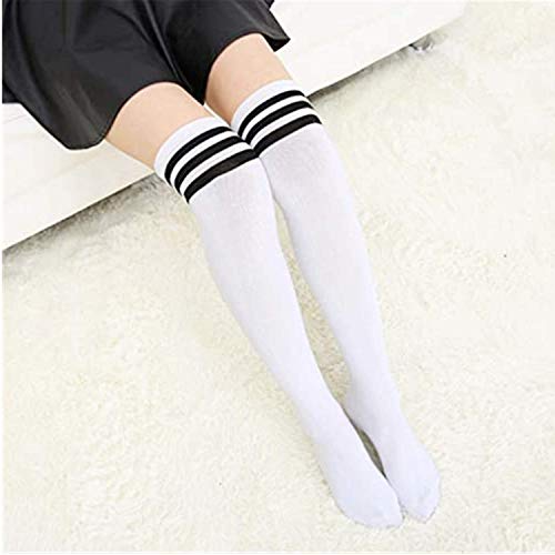 Image of Century Star Women's Casual Athlete Striped Over Knee Thin Thigh High Tights Long Stocking Socks