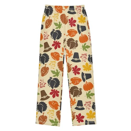 ZZXXB Turkey Maple Leaves Thanksgiving Day Boys Long Pants Soft Trousers Elastic Waist Kids Lounge Bottoms with Pockets S-XL