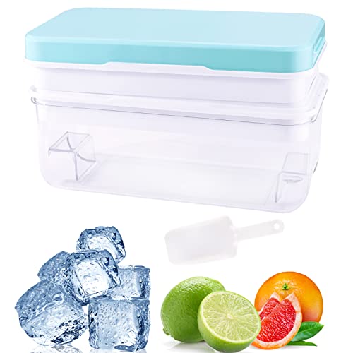 Moule à glaçons avec couvercle,Ice Cube Tray Moules à Glace en Silicone bacs à glaçons carrés faciles à retirer empilable pour Leau, Les Cocktails et Autres Boissons Cover