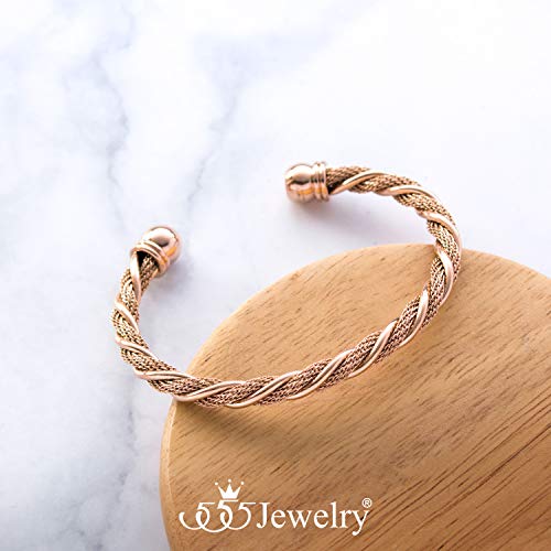 555Jewelry Adjustable Stainless Steel Twisted Wire Cable Open Cuff Bangle Bracelet for Women & Ladies