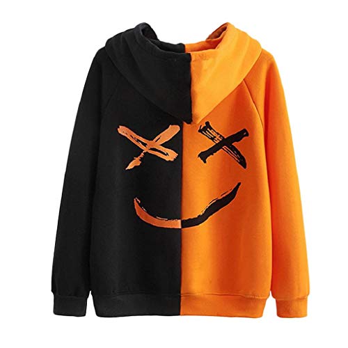 LUCKYCAT Mujeres otoño Manga Larga con Capucha Moda Sudadera Letra Sonrisa Blusa Eid Mar (Naranja, Pequeña)