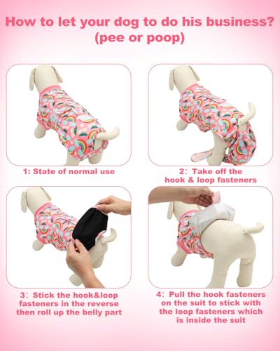 Image of CuteBone Rainbow Pet Surgery Recovery Suit for Large Dogs Cats, Surgical Onesie for Female Pets, Anti-Licking Wound Suit E-Collar Alternative Post Operative Wear SSF17XL