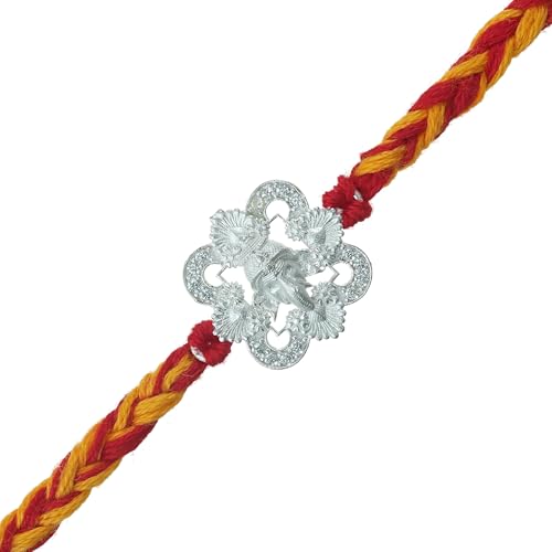 Image of eCraftIndia Silver Ganesha Rakhi for Brother Bhaiya Bhai with Best Bro Ever Fridge Magnet | Roli Chawal Pack