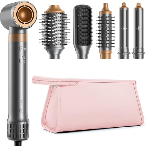 HITTIONA 6 in 1 Hot Air Styler & Hair Styler- High-Speed Hair Dryer Brush, Fast Drying Blow Dryer Brush No Heat Damage Multi-Styler Auto Wrap Curlers for Volumizing Curl Straighten Frizz-Free