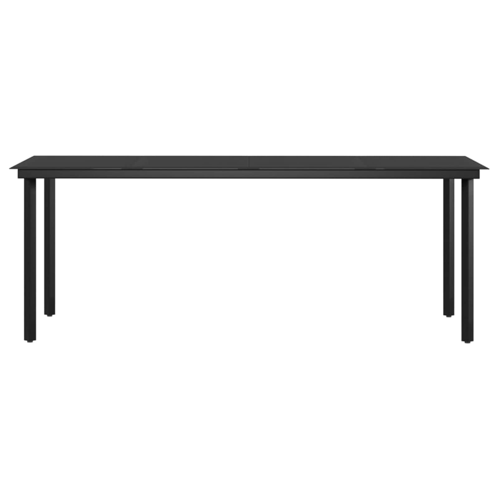 Juego de Comedor para Jardín Negro - Mesa 200x100x74 cm, 6 Sillas de Ratán PE, Vidrio, Acero - Adecuado para Exterior