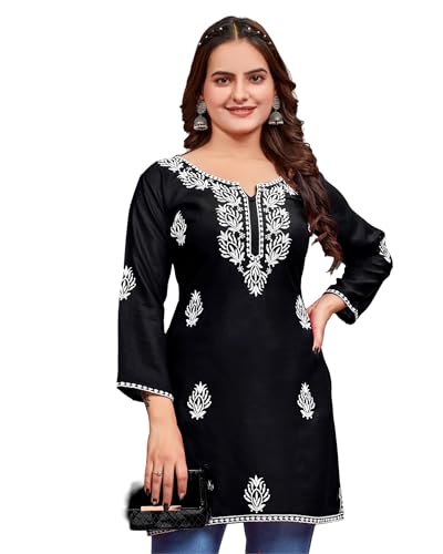 Image of Women's Rayon Chikankari Embroidered Short Kurti | Lucknowi Work Kurta