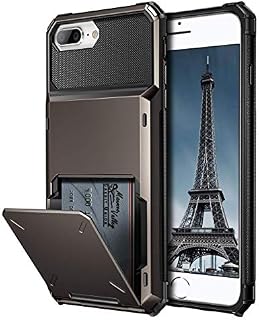 Coolden for iPhone 7 Plus Case with Card Slot Holder Case for iPhone 7 Plus Wallet Case Shockproof Case Heavy Duty Hard Back Phone Case Protective Case Cover for iPhone 7 Plus / 8 Plus (Gun Color)