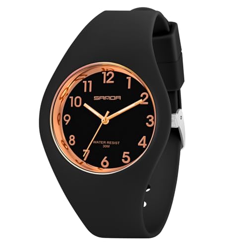 AOOSU Relojes para Mujer, Relojes de Pulsera de Cuarzo analógico para Mujer con Suave Correa de Silicona Esfera Grande Resistente al Agua Fácil de Leer Regalo para Mujeres y Niñas -Oro Negro