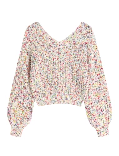 Image of ZAFUL Women's Cropped Sweater V-Neck Long Sleeve Pullover Jumper Knit Top