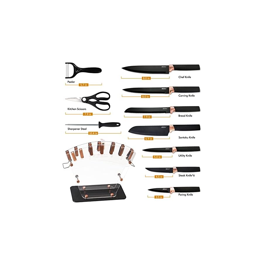 elabo-Kitchen-Knife-Set-with-Block-16-Pcs-Stainless-Steel-Knives-Set-for-Kitchen-Includes-6-Sharp-Kitchen-Knives-6-Serrated-Steak-Knives-Scissor-Sharpener-Acrylic-Block-Knife-Set-Rose-Gold elabo Kitchen Knife Set with Block - 16 Pcs Stainless Steel Knives Set for Kitchen, Includes 6 Sharp Kitchen Knives, 6 Serrated Steak Knives, Scissor, Sharpener, Acrylic Block Knife Set (Rose Gold)