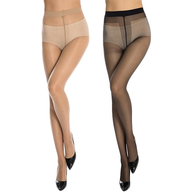 Stockings for Women, Transparent Nylon Panty Hose Stockings, Full Length High Waisted Pantyhose Stockings for Womens (IN, Alpha, Free Size, Black & Skin)-image-20