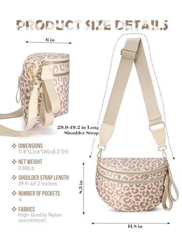 Image of Pure Colour Crossbody Bag Bum Bag for Women,Spacious Purse Fanny Packs Belt Bag,Oversized Bum Bag (Beige Leopard Bum Bag)