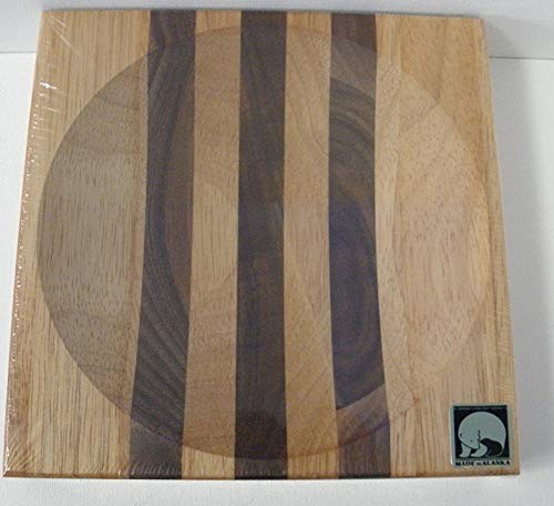 Ulu Factory Alaska Ulu Birch Walnut Stripe Wood Chopping Bowl-Board Dog Team Design Handle #TOP2
