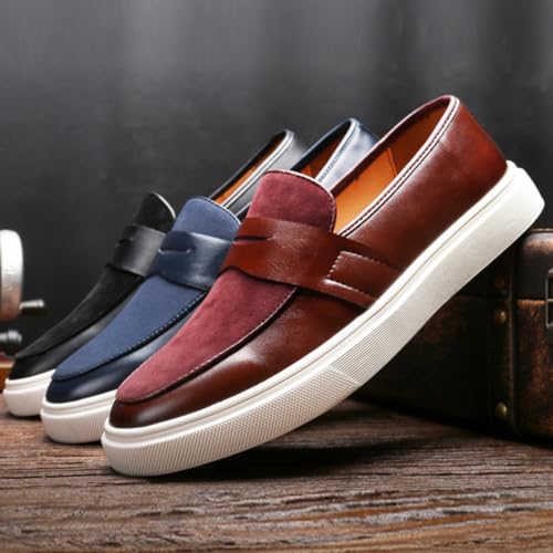 Men's Slip-On Suede Leather Loafers – Lightweight Round Toe Casual Dress Shoes with Metal Buckle, Comfortable Driving & Walking Penny Sneakers3