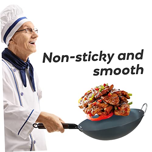 Wok de hierro tradicional con mango de madera miniatura 3