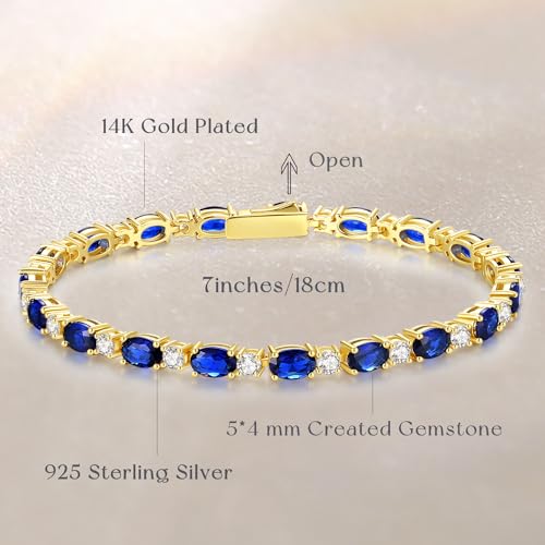 FANCIME 14K Gold Plated Birthstone Bracelets 4mm Sterling Silver Tennis Bracelets Gold Bracelets Birthday Jewelry Gifts for Women 7"3