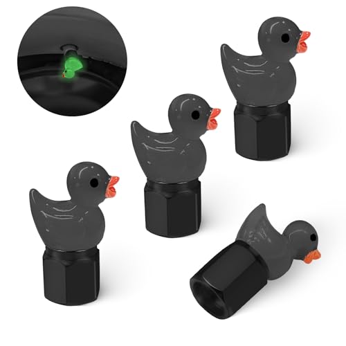 GOOTHX Tire Valve Stem Cap, 4 pcs Glow-in-The-Dark Cute Duckling Tire Valve Cap, Universal for Cars, Motorcycles, Trucks, and Bicycles (Black)