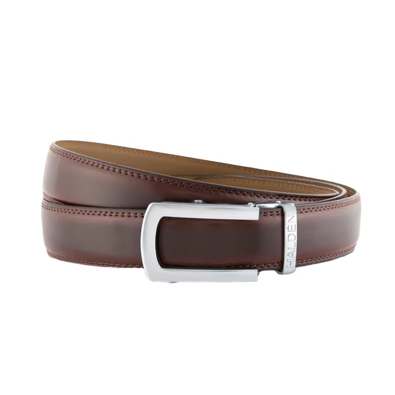 Image of HALDEN BURLEY Men's Brown Ratchet Belt | Auto-Lock Leather Formal Belt with Magnetic Buckle | Adjustable Free Size Fits Up to 44 Inch Waist