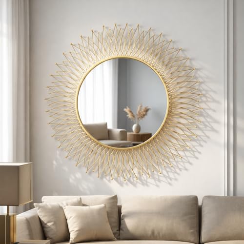 The Arts Box 24 Inch Gold Sunburst Wall Mirror | Round Decorative...