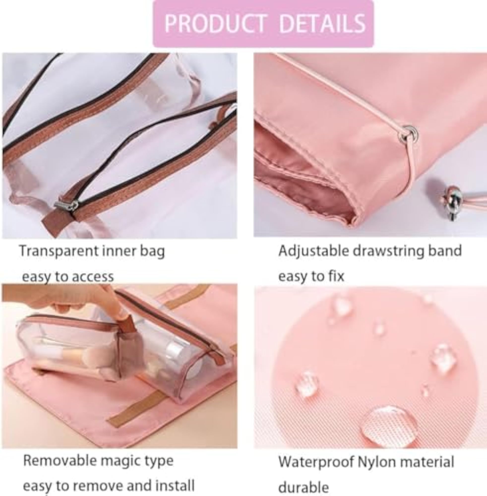 Nylon 4 in 1 Travel Toiletry Makeup Organizer Pouch Bag