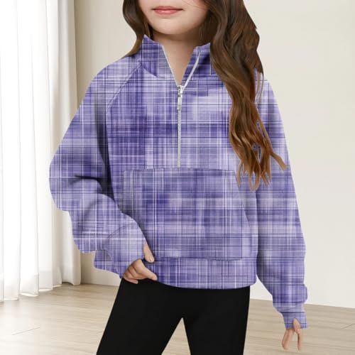 DDAPJ pyju Girls Half Ziper Pullover Sweatshirts Trendy Casual Fleece V Neck Sweatshirts with Pocket Tween Girls Fall Clothes2