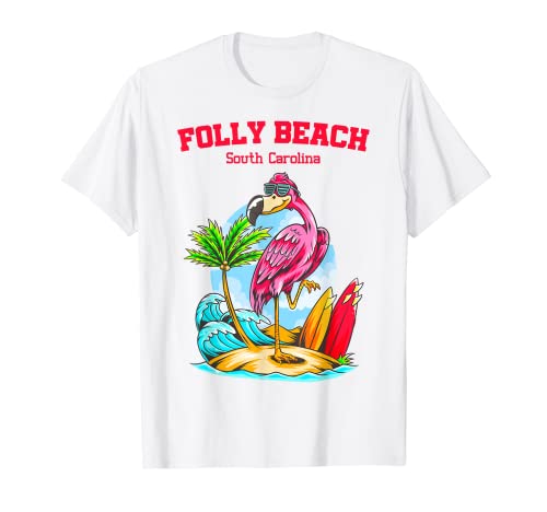 Folly Beach Flamingo Ocean Wave Tavola da surf Maglietta