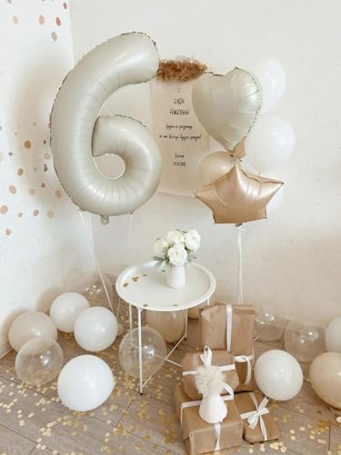 Image of 6 Balloon Numbers Birthday Decorations, 40In Cream Balloons for Men Women | Eye-catching Appearance, Perfect Decorative Centerpieces, Convenient Self-sealing Structure, Widely for Various Occasions