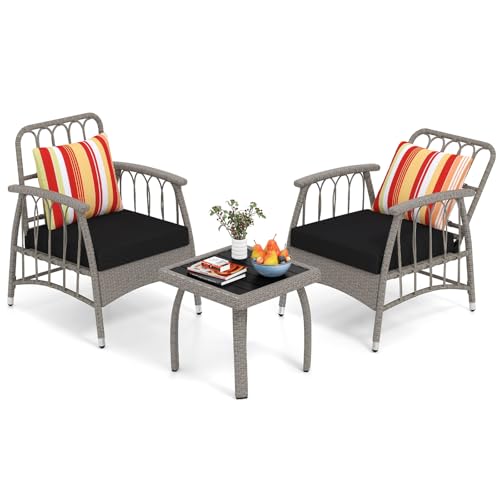COSTWAY Set Salotto da Giardino in Rattan PE, Set da Esterno con 2 Poltrone Divani Schienale Regolabile, 4 Cuscini e Tavolo, Set Attedo Giardino Resistente, per Balcone, Patio e Terrazza