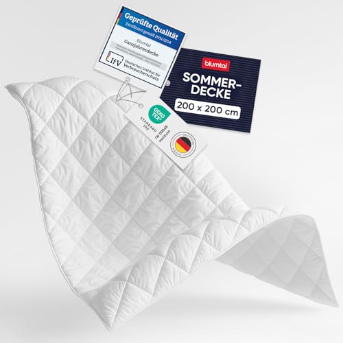 Blumtal Sommerdecke 200x200 cm - Oeko-TEX zertifizierte Sommerdecke 200x200 cm - leichte Decke Sommer weich - Steppbettdecke waschbar 95 °C - Füllmenge 150 GSM - mit Eckhalterung