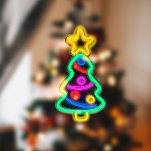 Image of Christmas Tree Neon Sign, Xmas Trees LED Neon Signs for Wall Decor Art, USB Powered Acrylic Neon Lights for Bedroom Kids' Room Home Decoration Birthday Bar Wedding Party Gifts